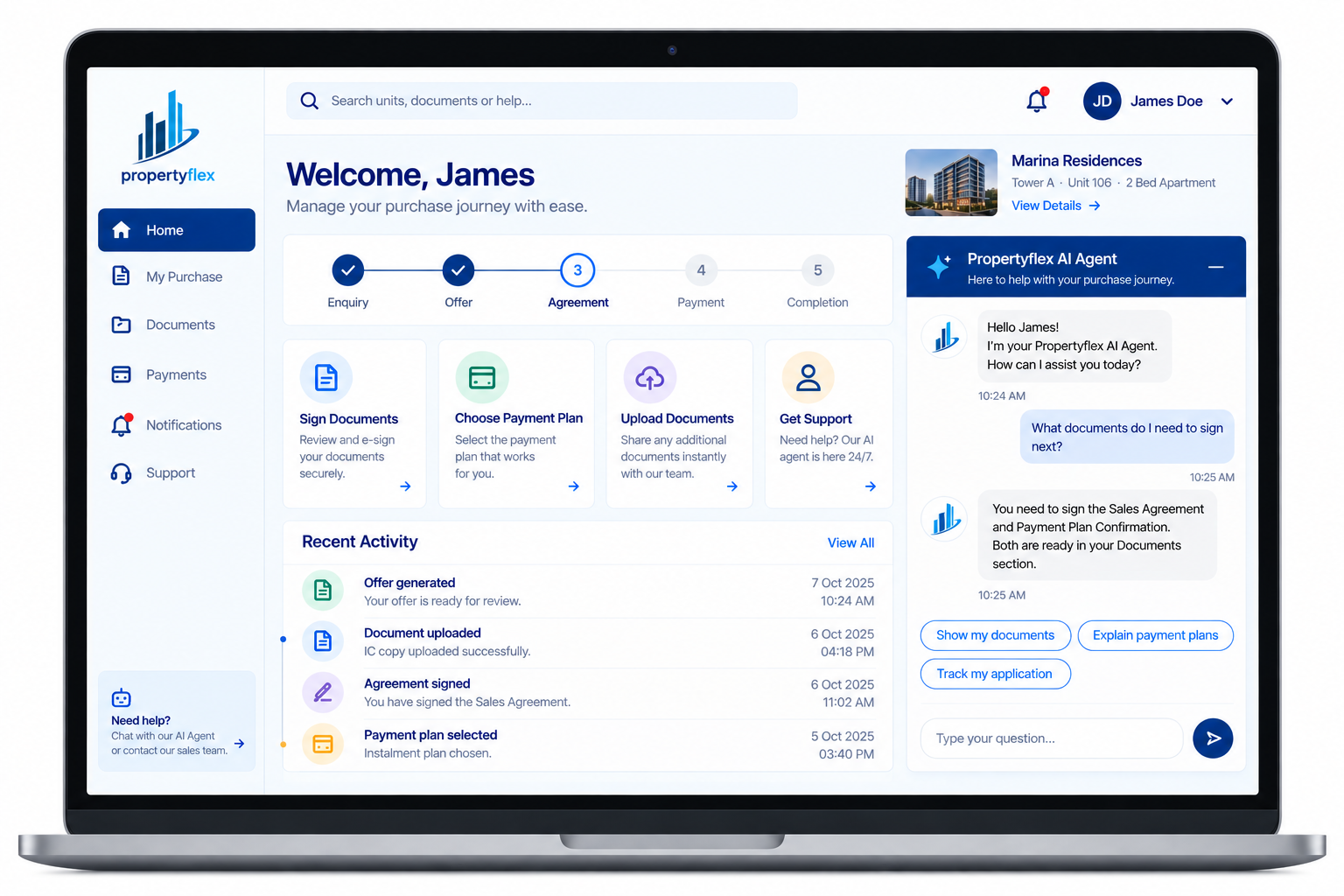 PropertyFlex Agent Experience view