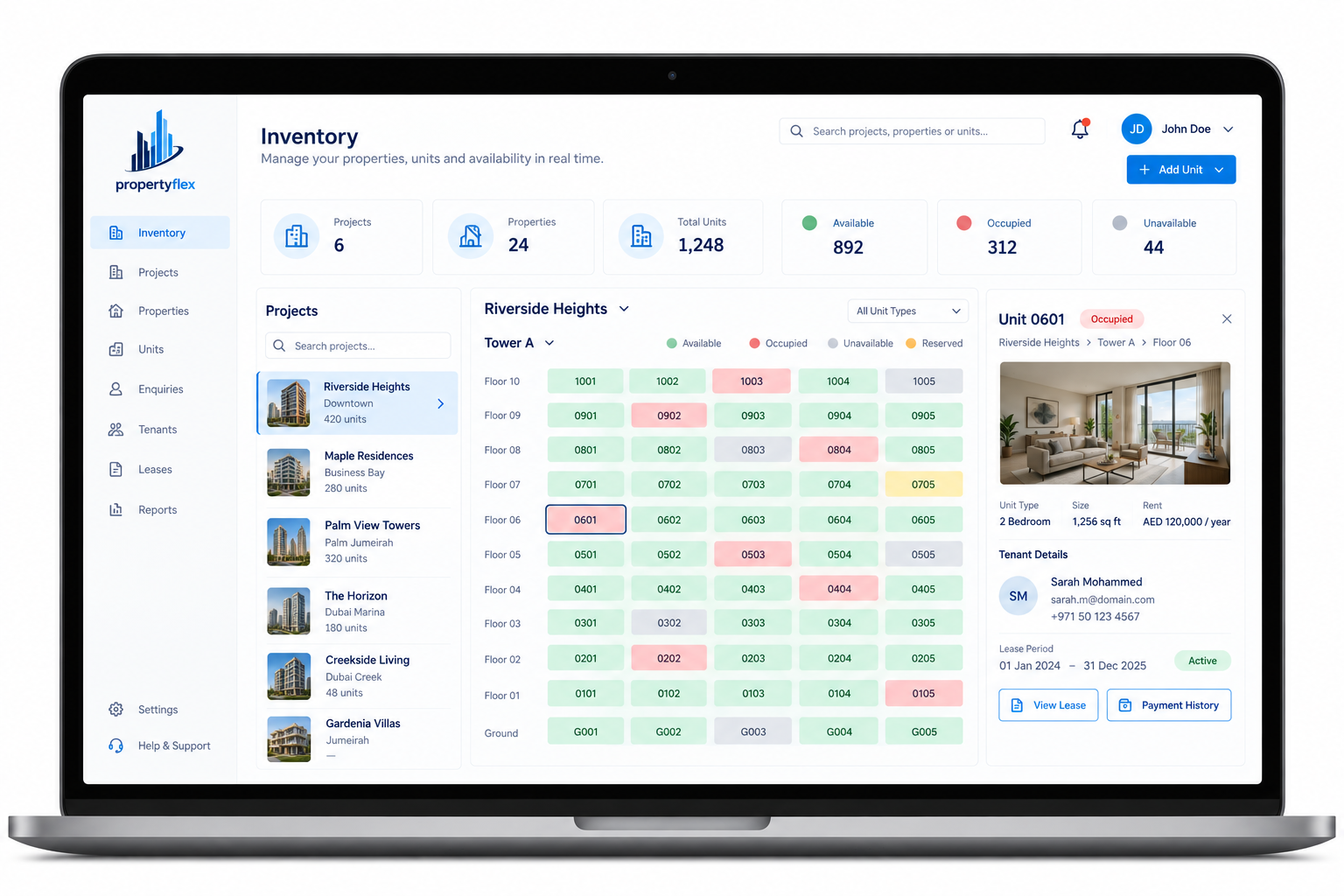 Salesforce for Real Estate Leasing and Property Management Software - PropertyFlex Rental Inventory Dashboard