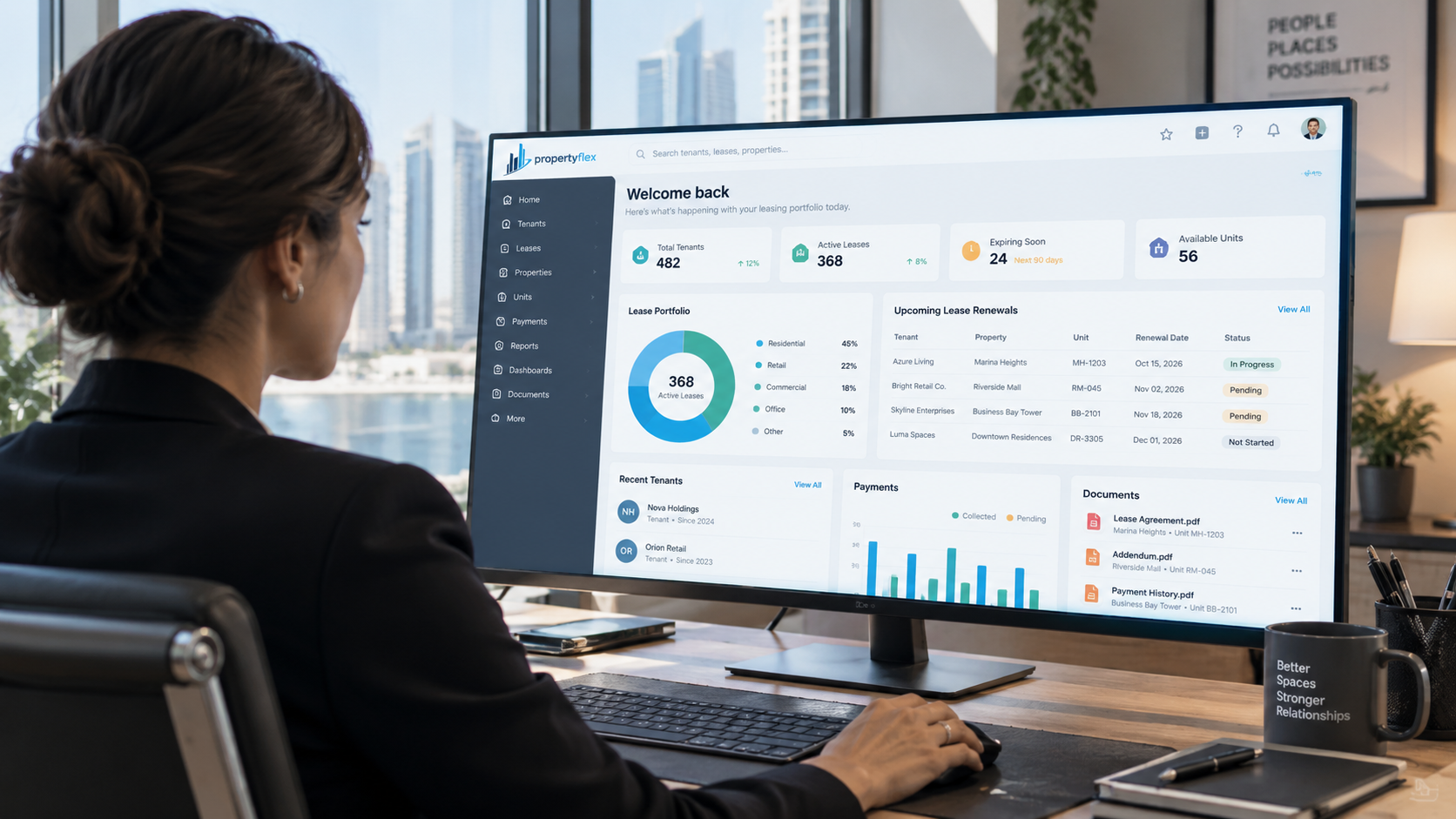 Salesforce for Real Estate Leasing and Property Management Software - PropertyFlex Centralized Tenant & Lease Data Dashboard